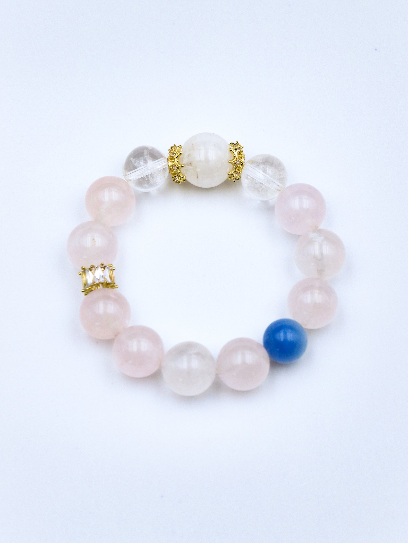 Natural Rose Quartz Hexagram Bracelet with Aquamarine & White Phantom Crystal